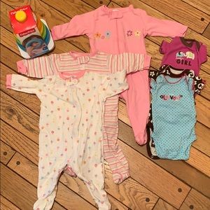 Infant sleepers, onsies, toy